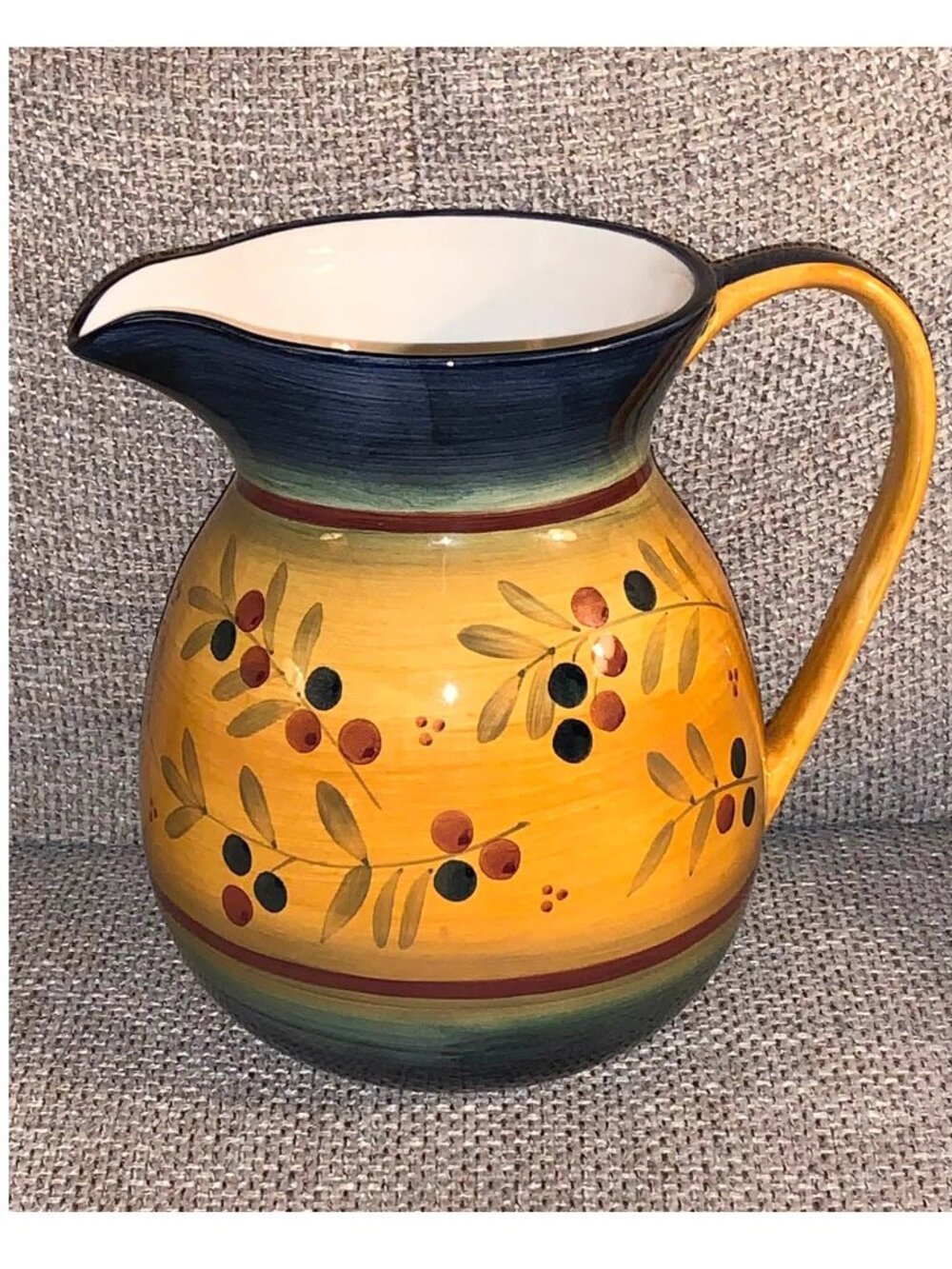 FTD Ceramic Pitcher Vase w/ Mediterranean Olive Branch & Berry Motif (7" tall)